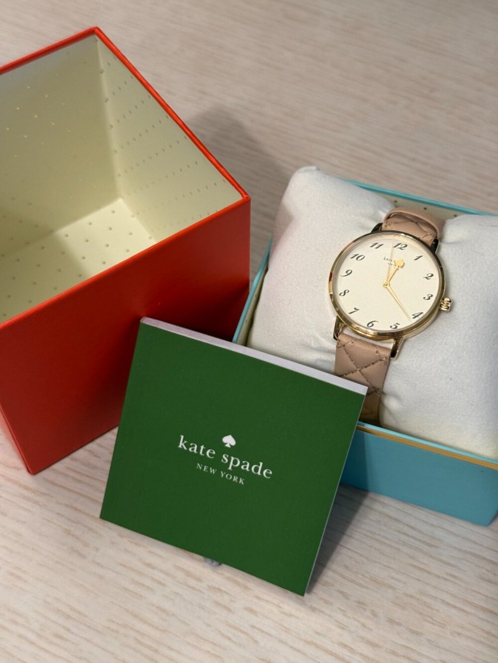 Kate Spade NWT Beige Quilted Leather Watch Gold Case KSWB0785 with Box